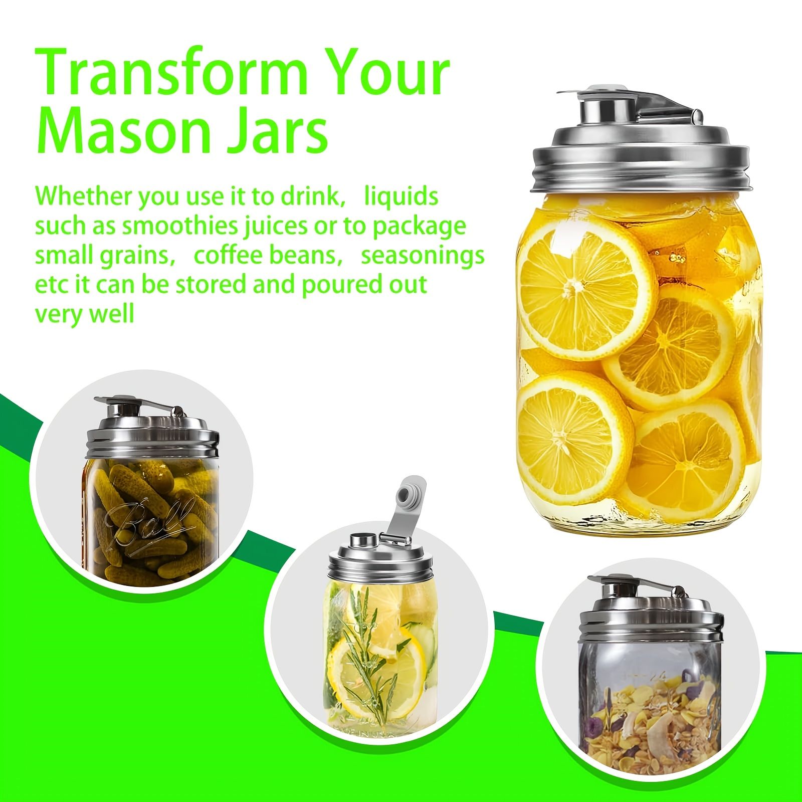 Wide Mouth Mason Jar Stainless Steel Pour Spout Lid, Reusable Mason Jar Lids, for 86MM Ball Wide Mouth Mason Jars, Leak Proof Seal, for Drinking Salad Dressing — image 2