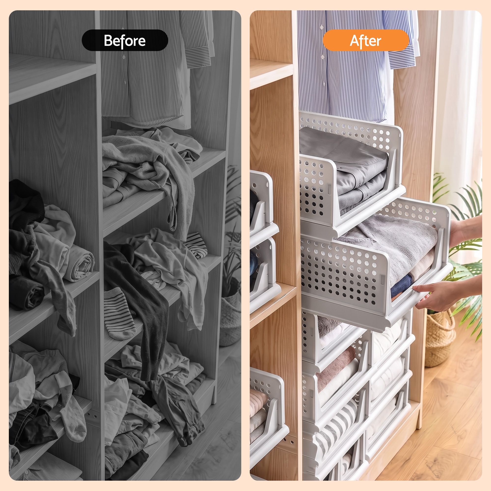 Artiss 5 Pack Stackable Plastic Storage Foldable Closet Organizers — image 6