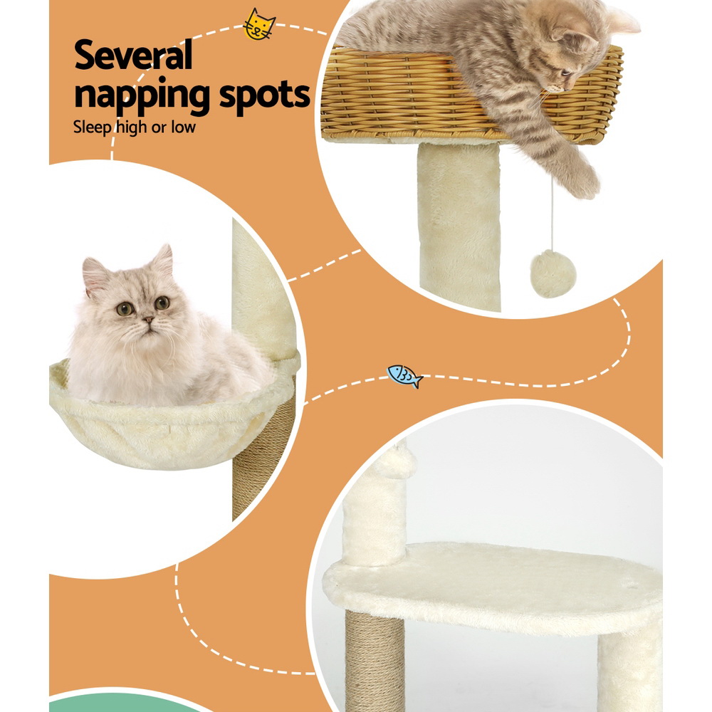 i.Pet Cat Tree 138cm Tower Scratching Post Scratcher Wood Bed Condo House Rattan Ladder โ image 5