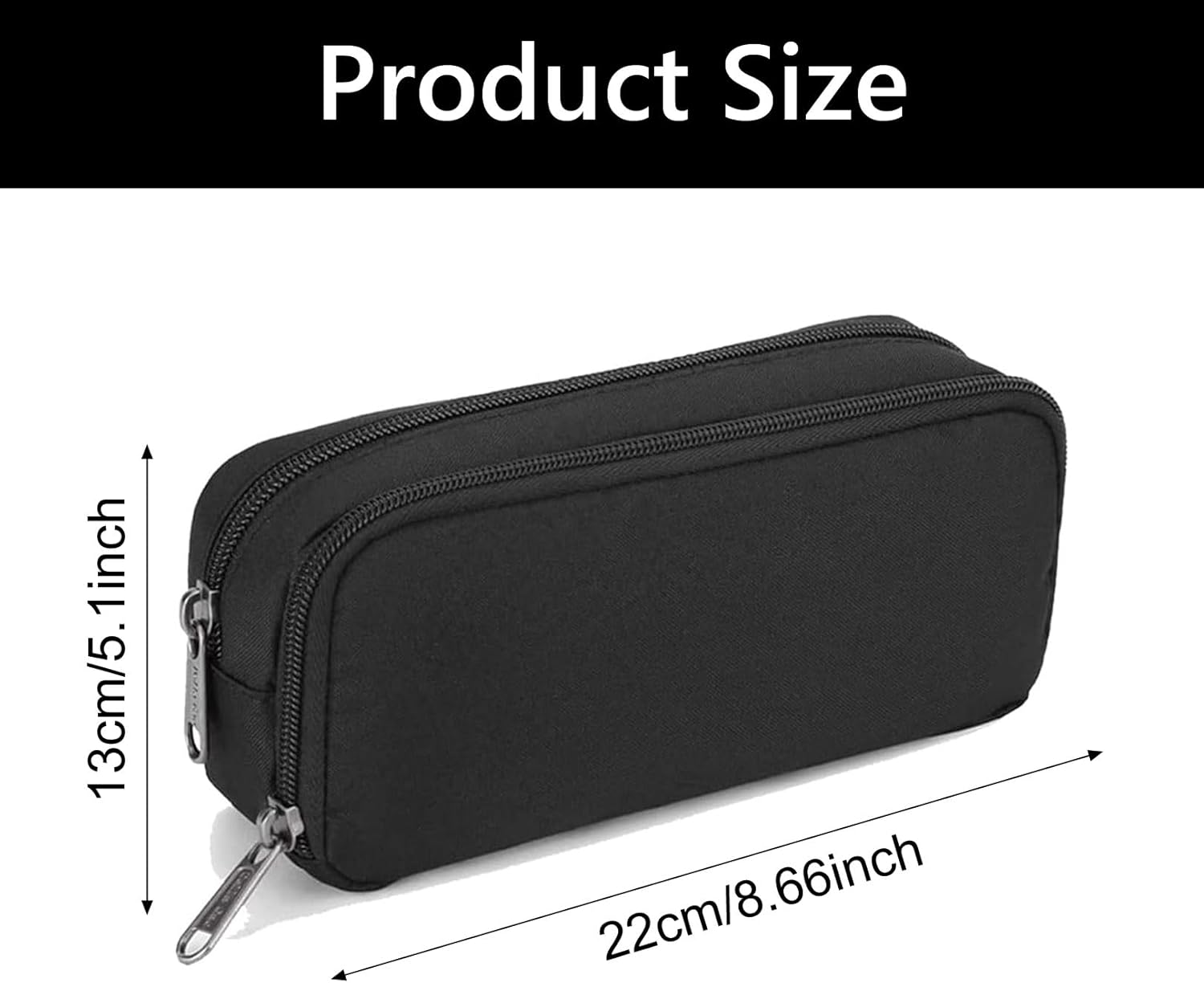 1 piece black stationery case - large case with durable outer shell - large capacity - zip compartment - storage compartment for large capacity case for school — image 3