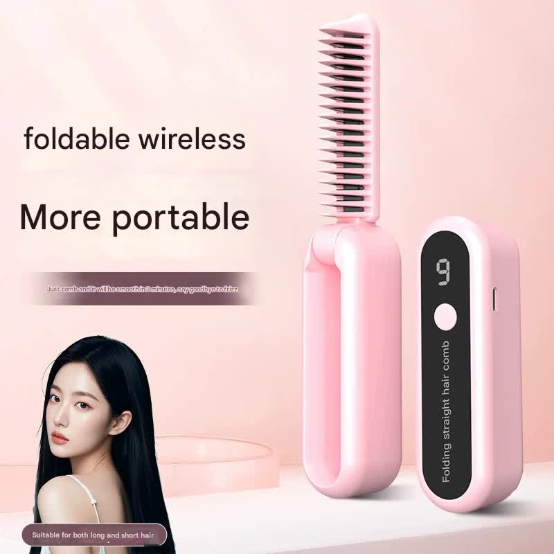 Foldable Wireless Hair Straightener Comb - 9 Temperature Settings, Anti-Scald, USB-C Rechargeable(purple) — image 2