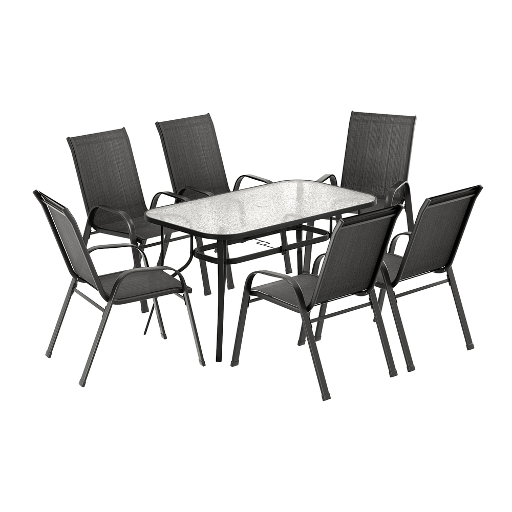Gardeon 7PC Outdoor Dining Set Table and Chairs Patio Furniture Bistro Set Garden Black — image 3