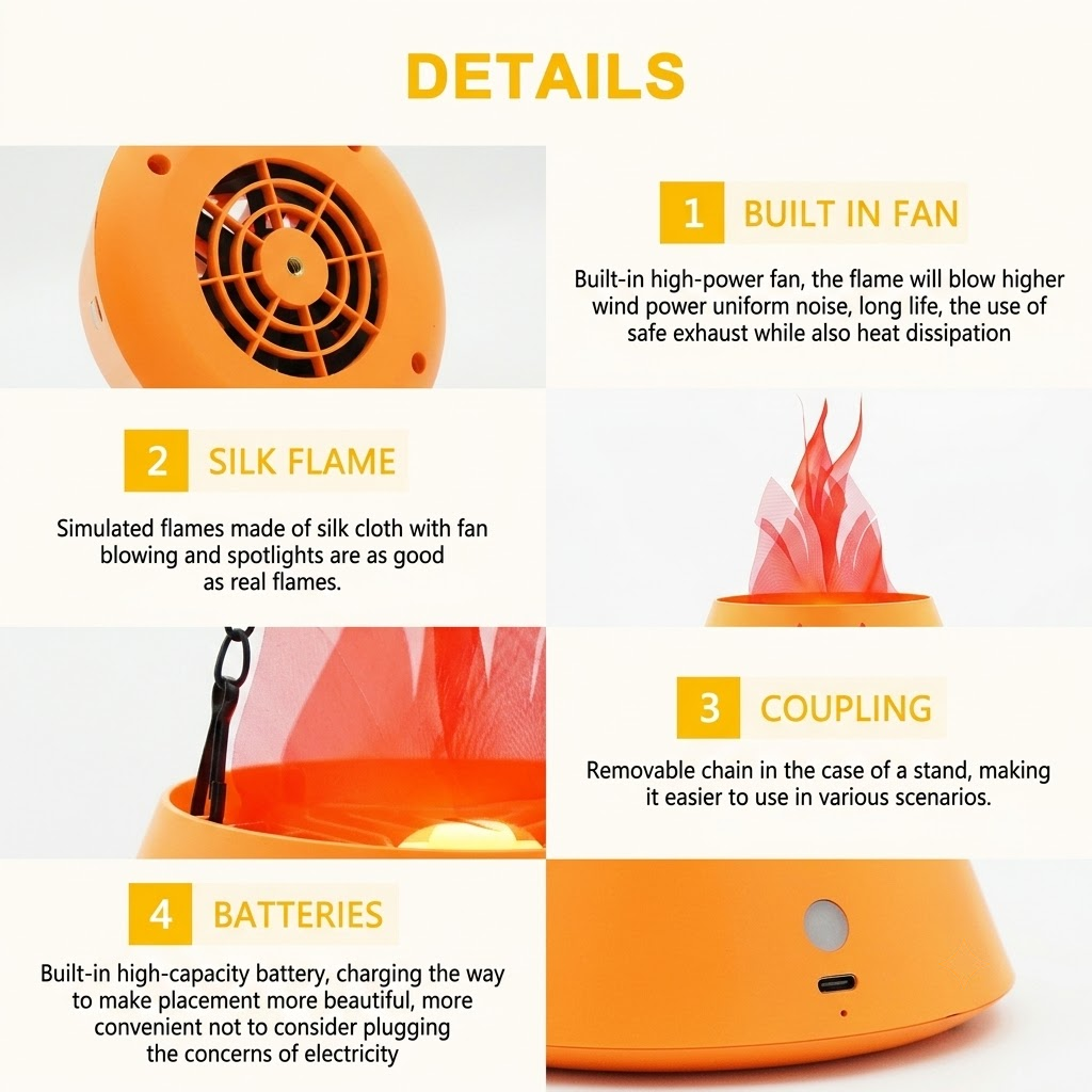 LED Halloween Jack-o'-Lantern Flame Effect Lamp with Dancing Silk Fabric Flame, Rechargeable Atmosphere Light for Party, Bar, Camping, and Home — image 5