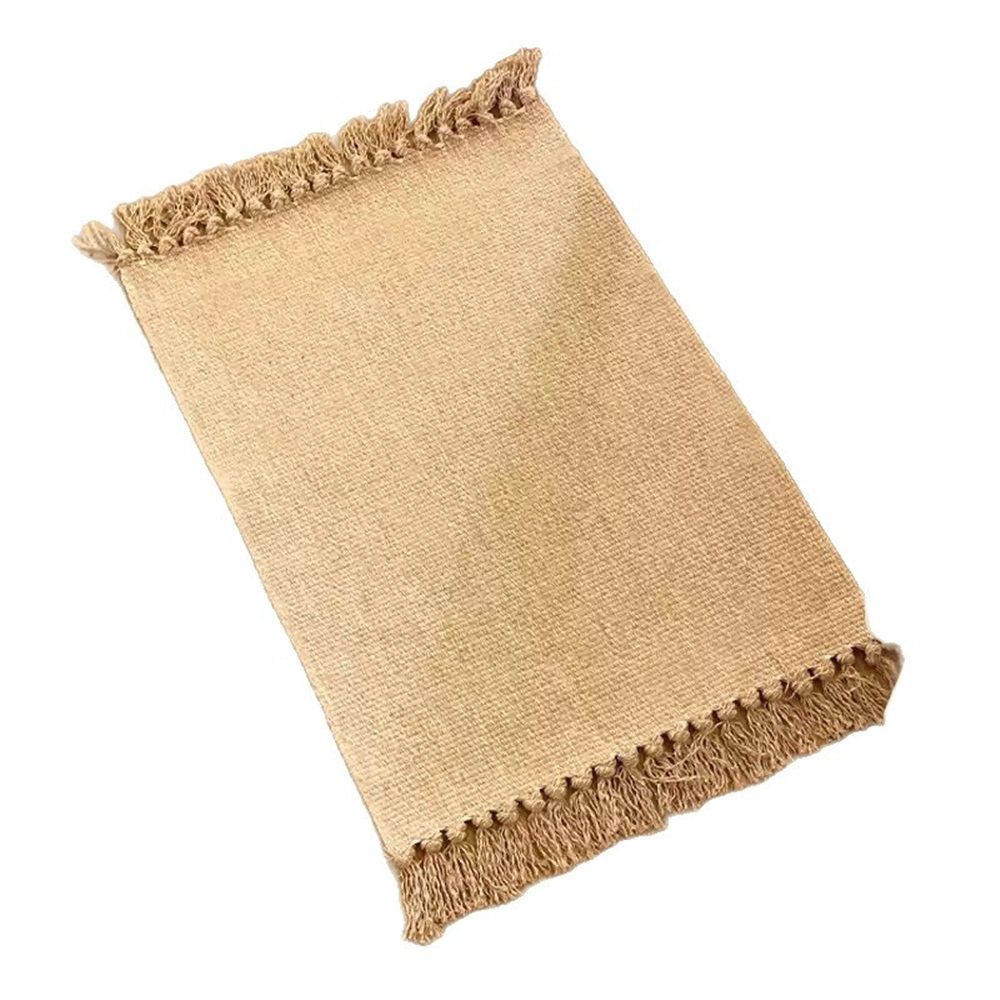 Small Bathroom Rug,Hand-Woven Low Profile Front Entryway Rug, Cotton Reversible Washable Kitchen Mat Modern Farmhouse Carpet (Hemp yellow 40 * 70cm)