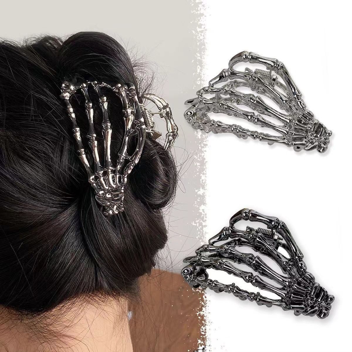 Halloween & Christmas Silver White Bat Alloy Hair Claw, Decorative Shark Clip Suitable For Christmas & Halloween ā image 2