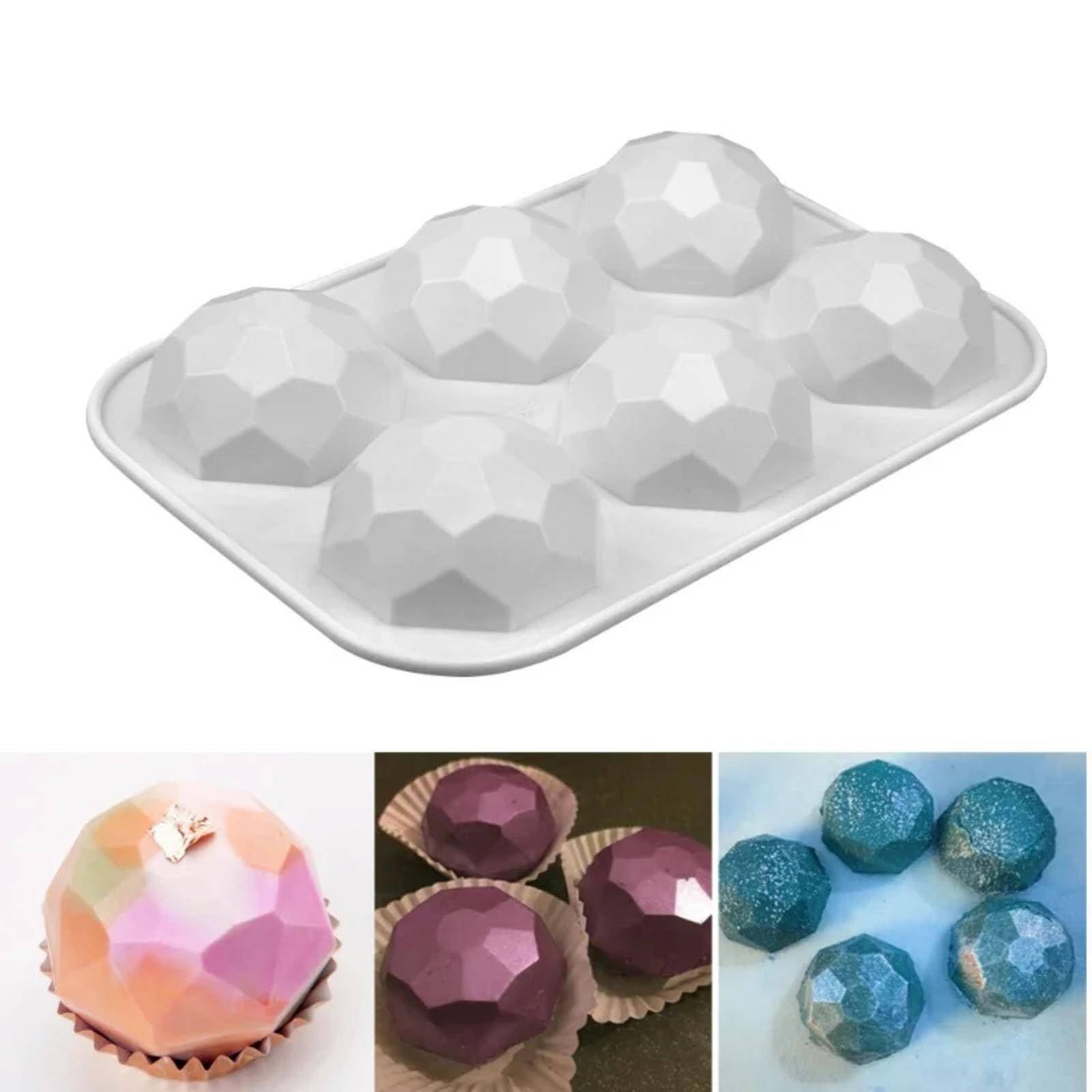 6 Cavity Gem Jewel Silicone Chocolate Baking Mold Geometric Diamond Mousse Cake Ice Cube Mould Soap Candle Making Tool, White โ image 3