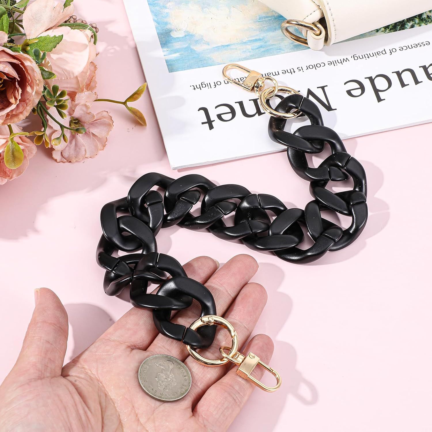 1PCS Black Purse Chain Replacement, 15.7 Inch Acrylic Bag Chain, Black Purse Chains Strap, Adjustable Handbag Strap Handles for Shoulder Bags DIY Crafts — image 5
