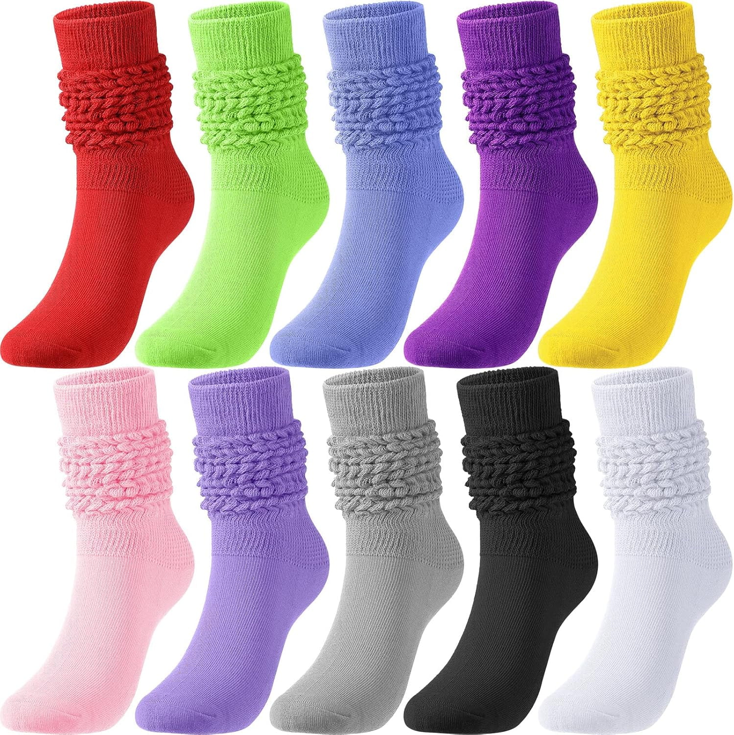 10 Pairs Women' Slouch Socks Extra Long Knitted Sock Cotton Scrunchie Socks, Size S