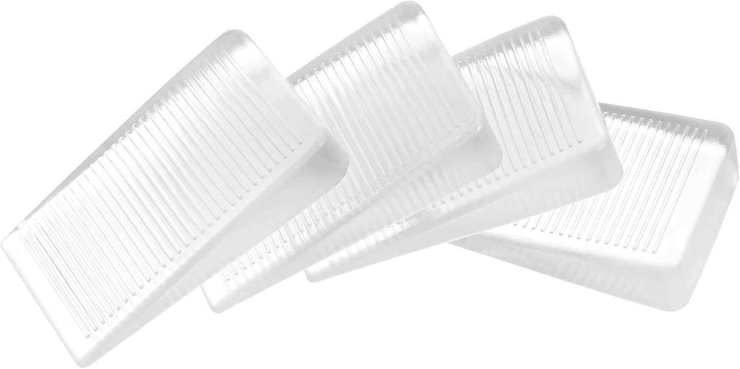 4 Pack Rubber Door Stop, Wedge Thin Door Stoppers for Bottom of Doors Clear Non-Scratching Doorstops Sturdy Stackable Doors Stops for Home Office School