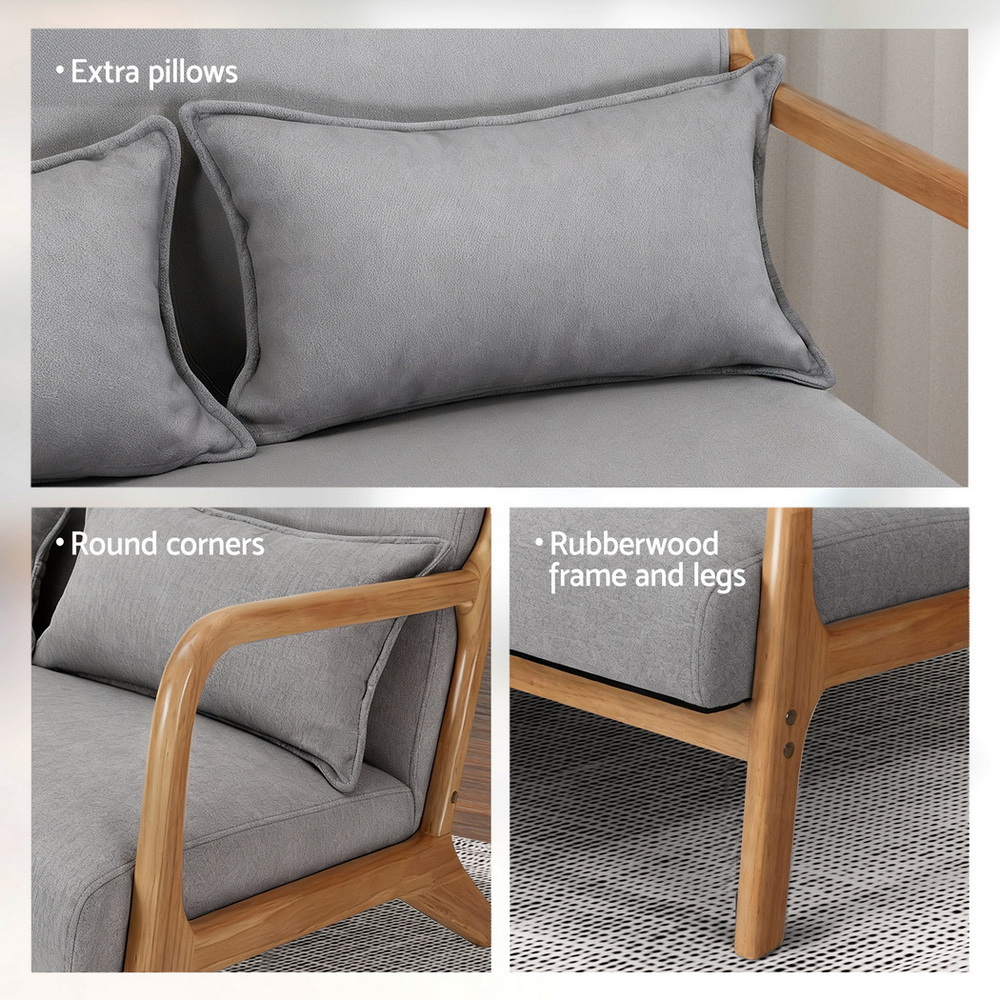 Artiss Armchair 2-seater Loveseat Fabric Grey โ image 5