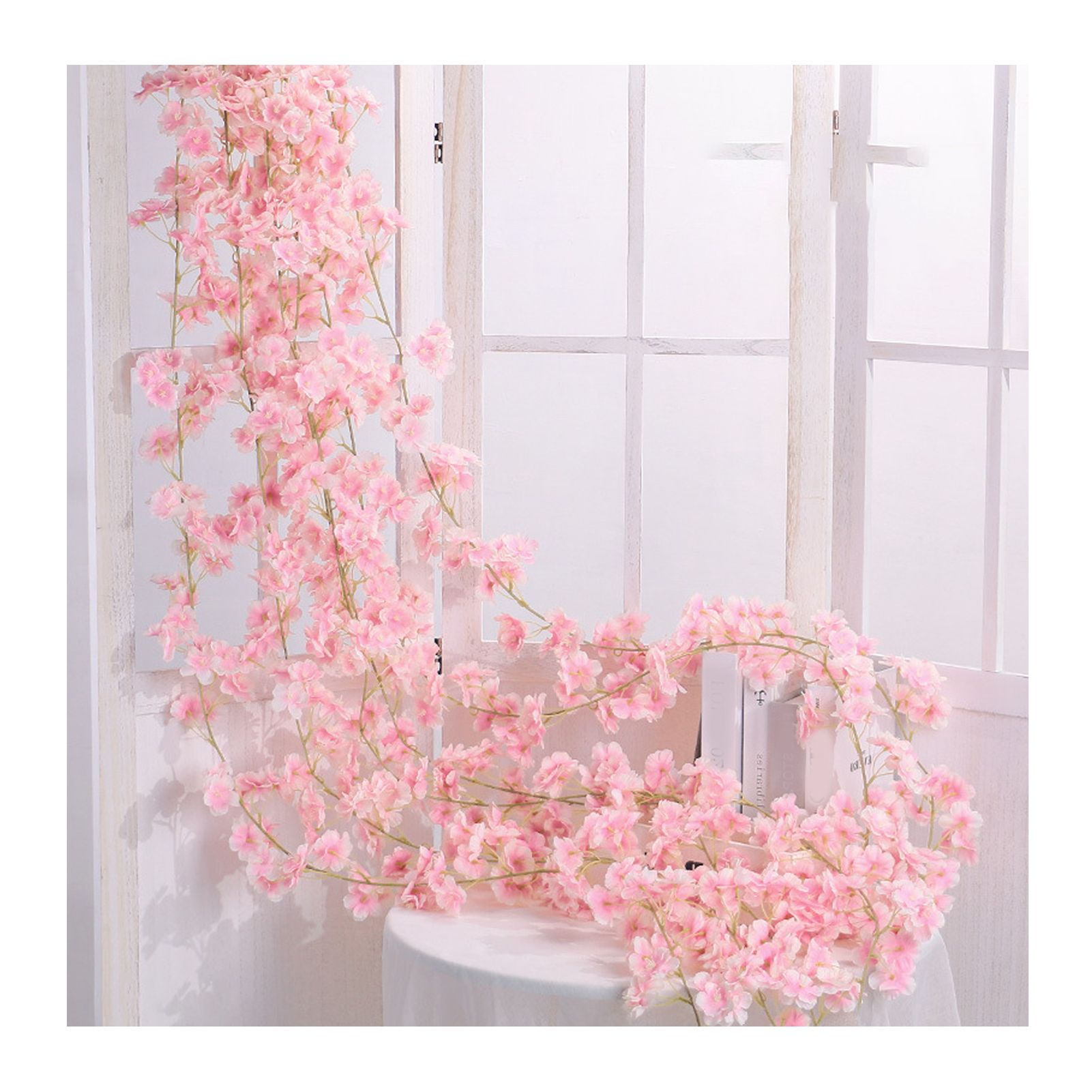 Artificial Flower Rattan Single 1.8m 135pcs Flowers Head Vivid Decorative Silk Plastic Hanging Fake Rattan for Decoration Flesh Pink — image 2