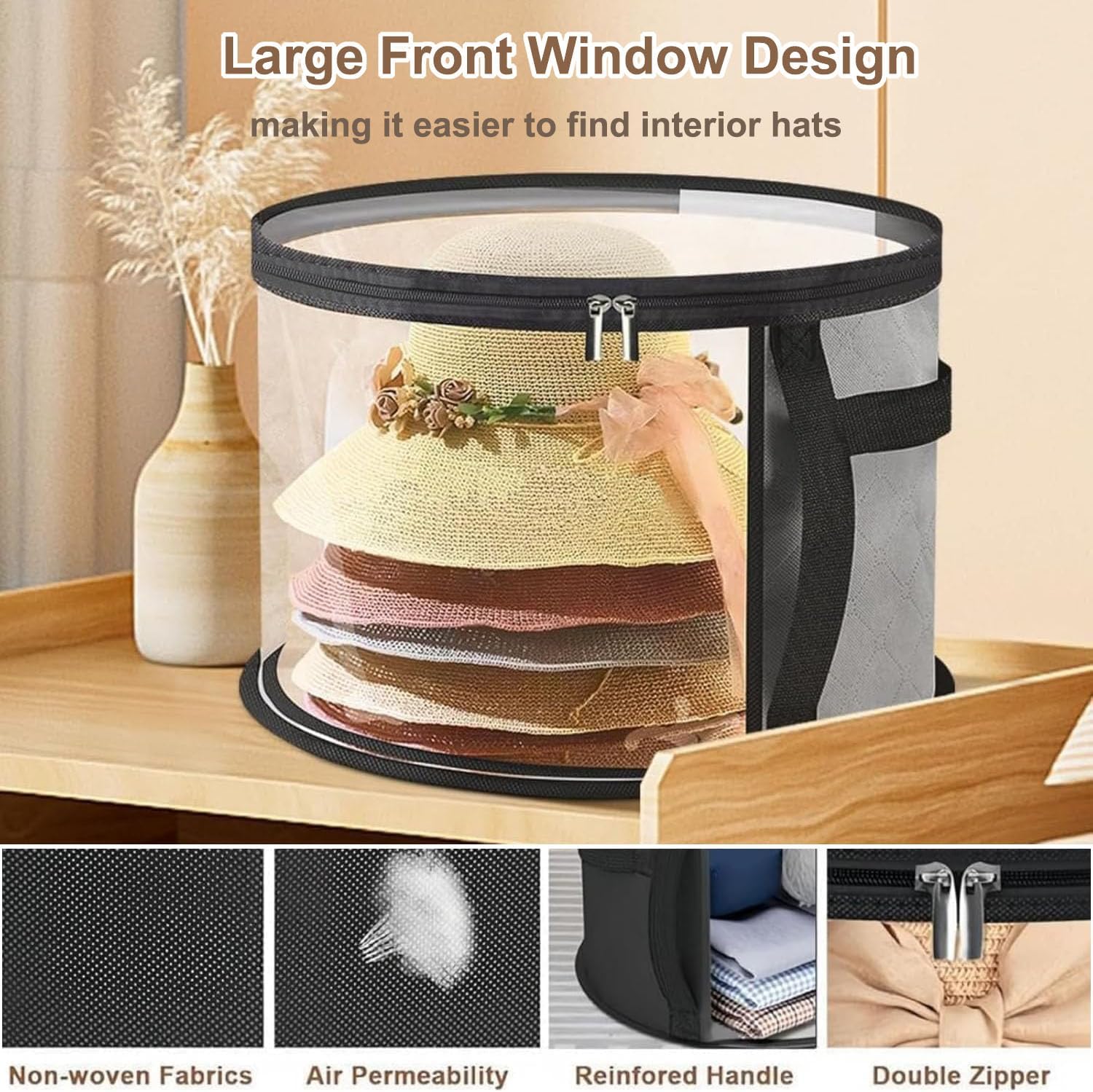 Oversized Transparent Hat Storage Bag for 5-7 Hats Men Women Portable Cowboy Hat Case with Zipper Handle Dustproof Multipurpose Organizer — image 4