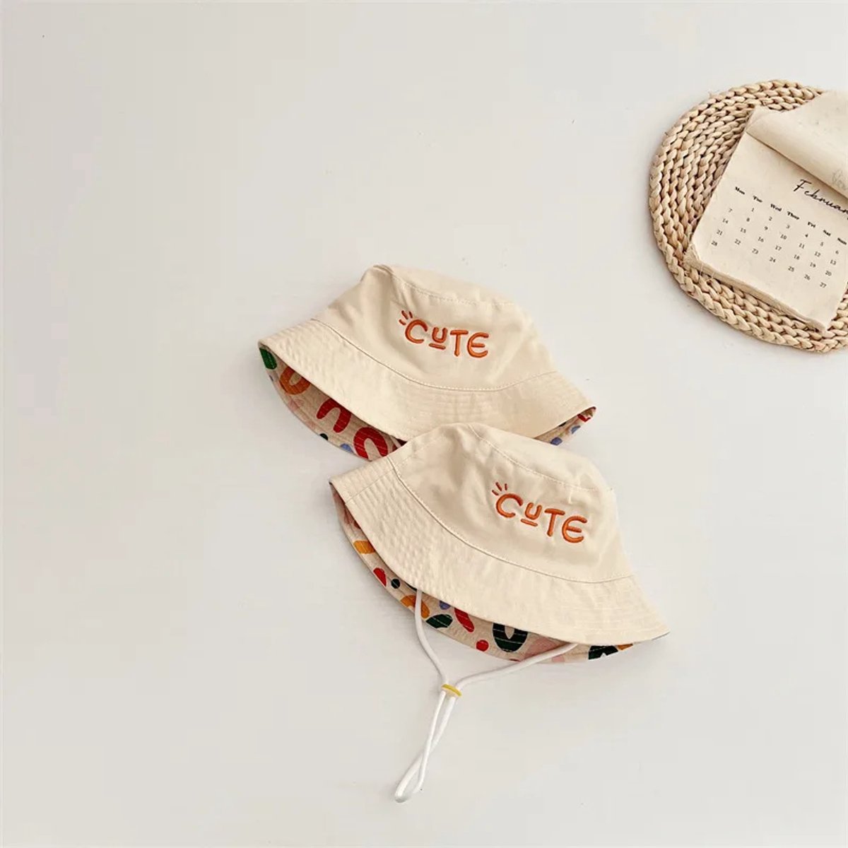 Baby Hat - Reversible Summer Hat - Summer Hat with Embroidered Letters - Size 50 โ image 3