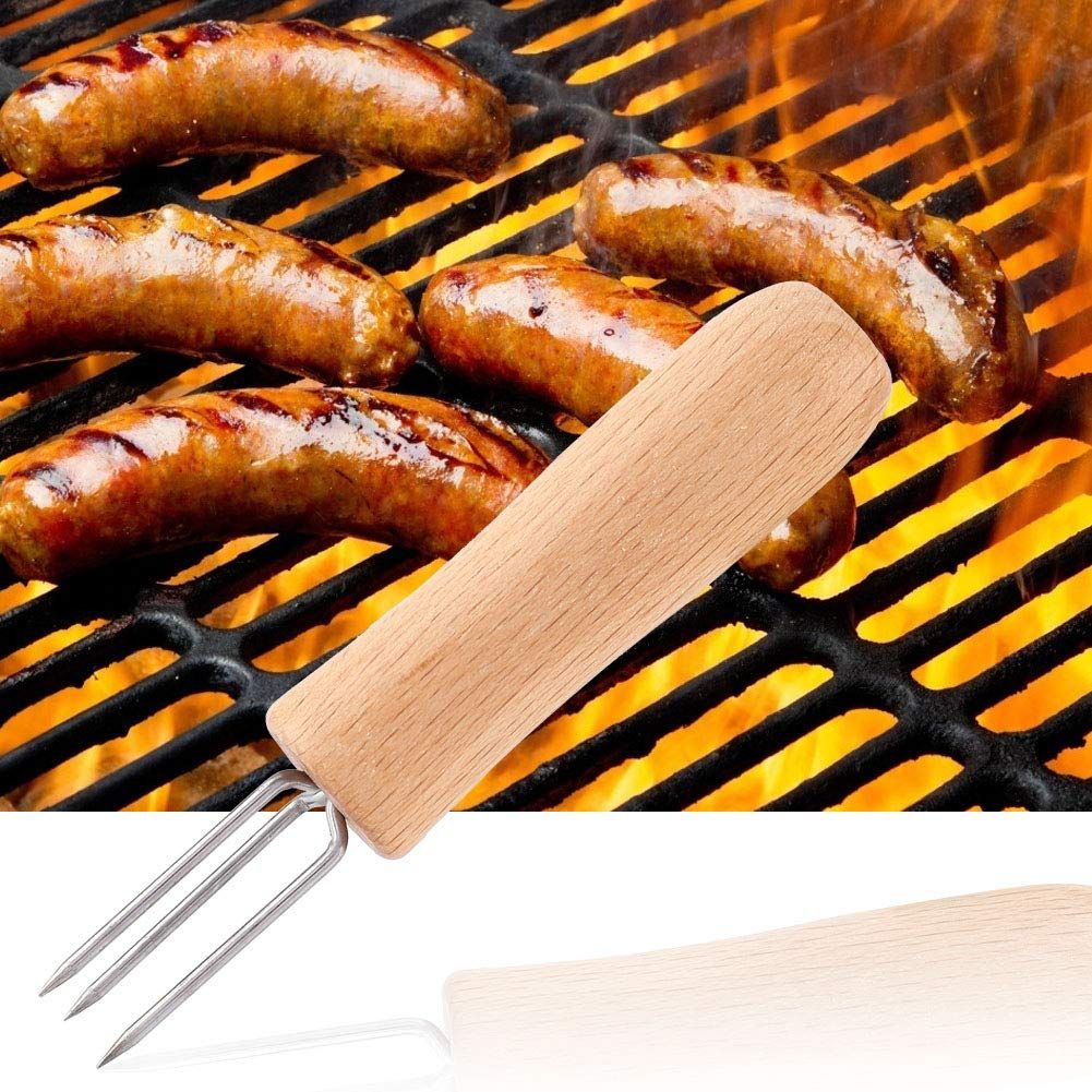 Corn Holders,Wooden Handle Stainless Steel BBQ Meat Fruit Forks Barbecue Corn Cob Holder for Home Cooking and BBQ โ image 2
