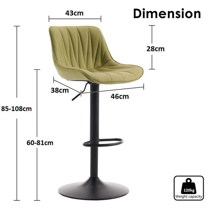 SERENITà AVO Green Modern Height Adjustable Swivel Bar Stools Upholstered Leather Barstool Kitchen Island Chairs with Metal Frame (Set of 2) — image 4