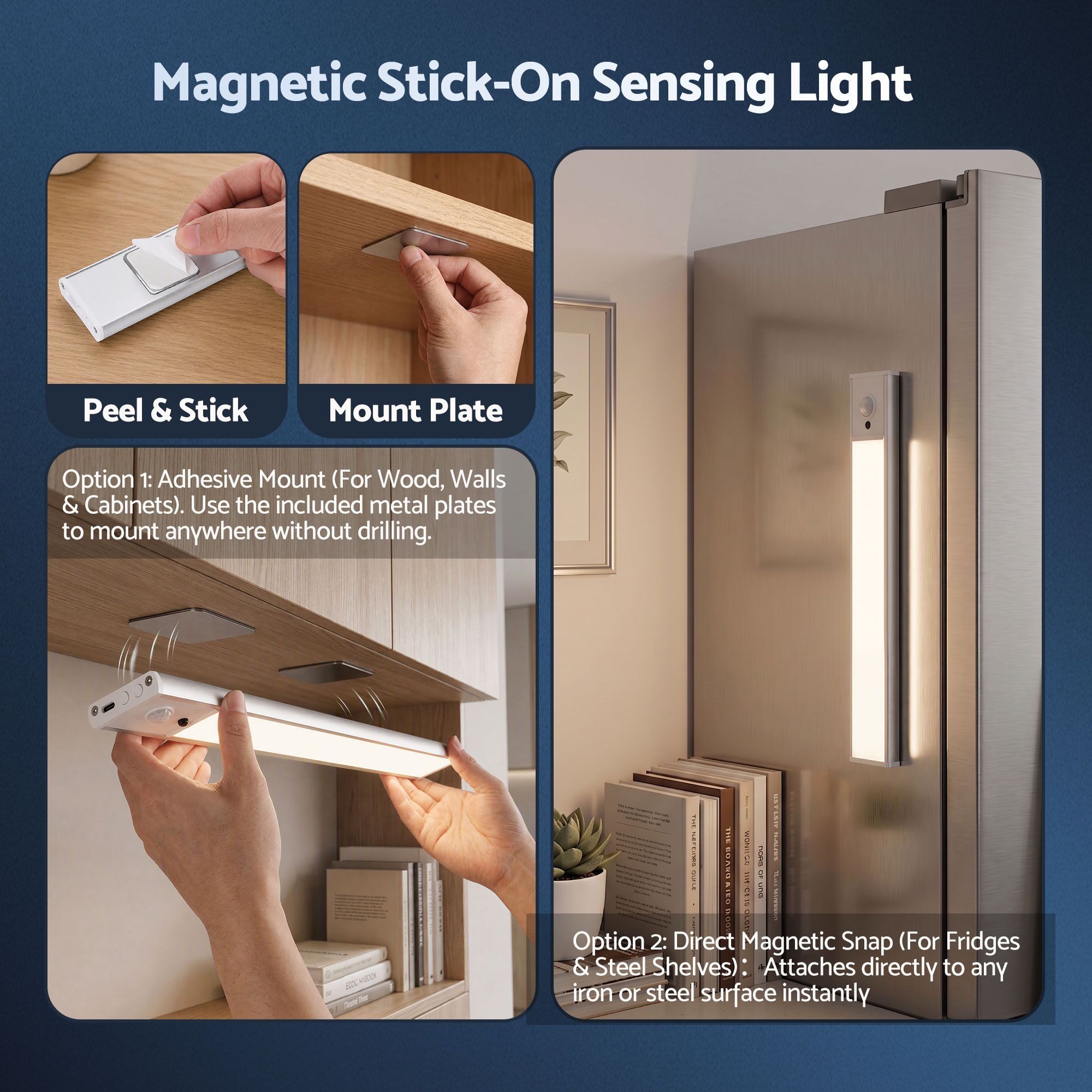 Artiss 4-Pack Motion Sensor Cabinet Lights, 30cm Dimmable LED Closet Light with 5 Colors, Type-C Rechargeable Magnetic Night Light with 5 Colors — image 3