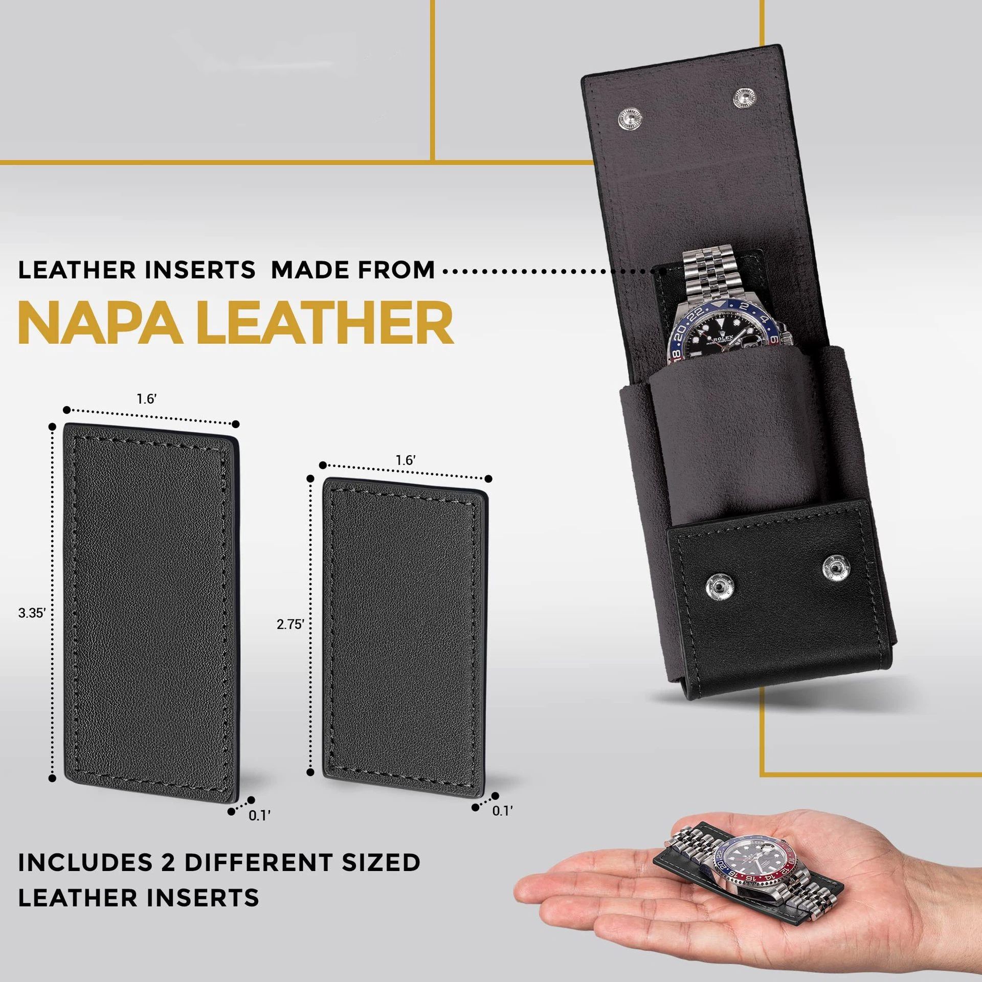 Leather Watch Travel Case Pouch Portable Watch Case for Men Single Watch Band Storage Bag Watch Accessories (Black,Excluding watches) — image 3