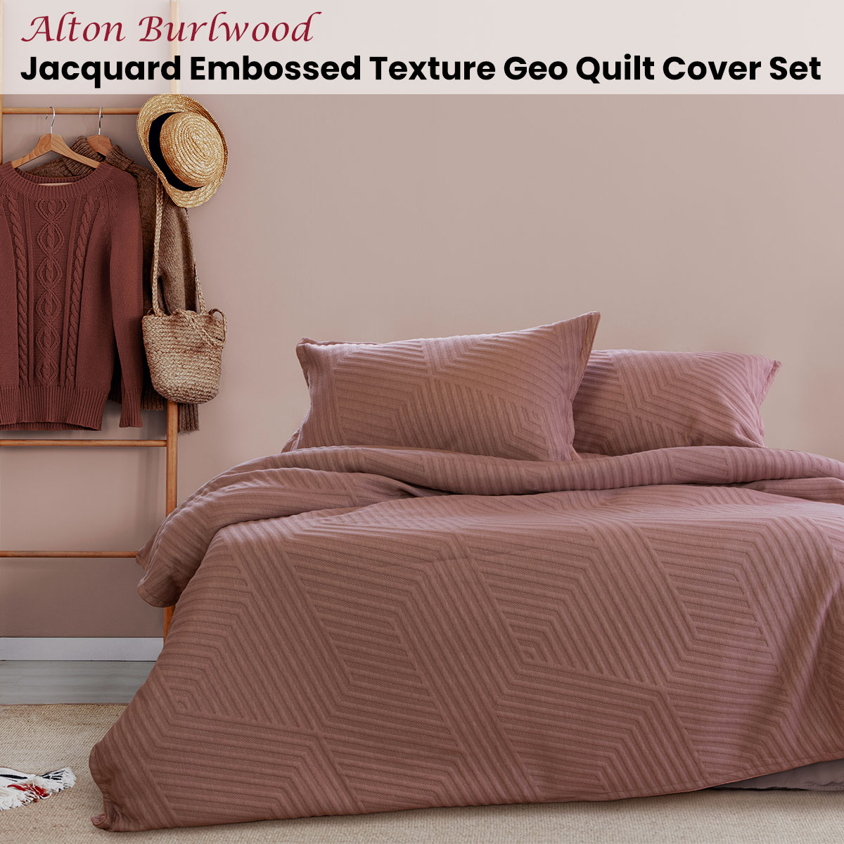 Ardor Alton Burlwood Jacquard Embossed Texture Geo Quilt Cover Set Queen โ image 2