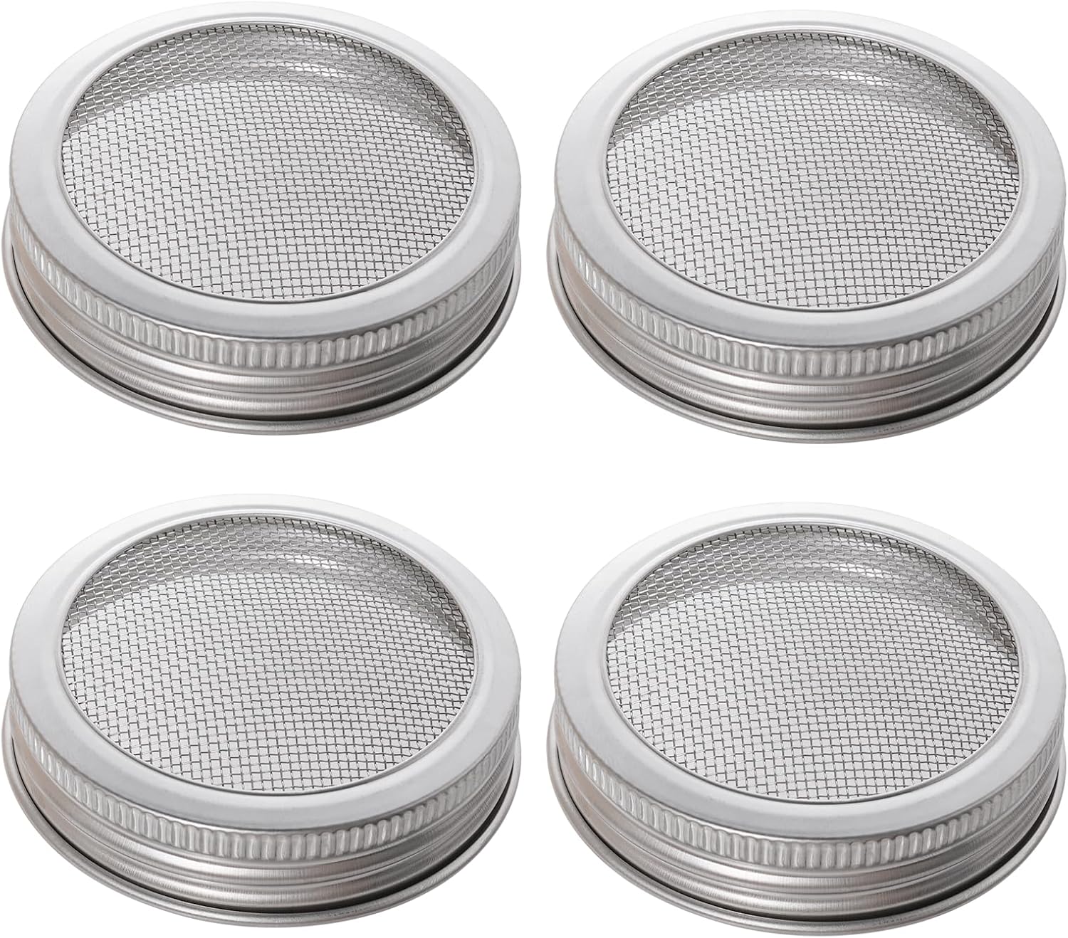 4 Pack Mesh Strainer Jar Stainless Steel Sprouting Jars Mason Wide Mouth Canning Lids for Growing Bean, Seeds and Salad(70MM)