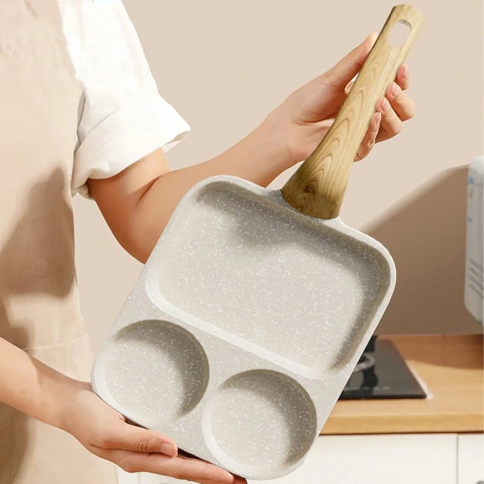 Non Stick Enlarged 3 In 1 Omelette Pan Mini Burger Pan Non Burning Raised Handle Multi Purpose Hamburger Skillet Household Nonstick Frying Pan Egg Burger Pan — image 4