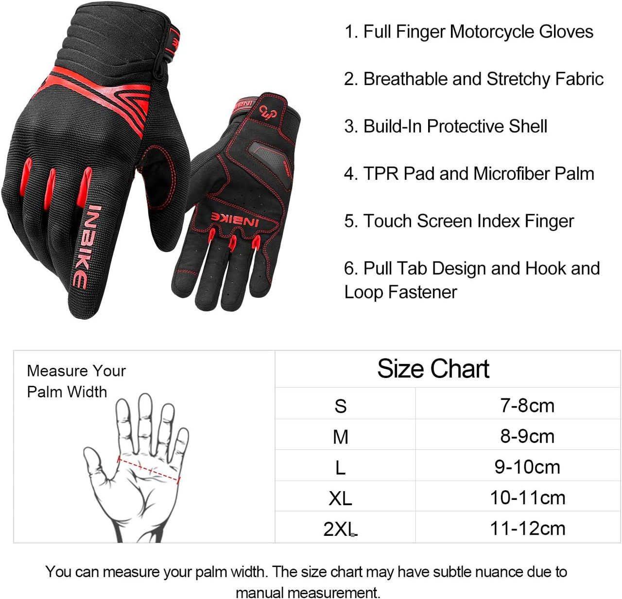 Breathable Mesh Motorcycle Gloves Touchscreen with TPR Palm Pad Hard Knuckle-Red-Medium โ image 5