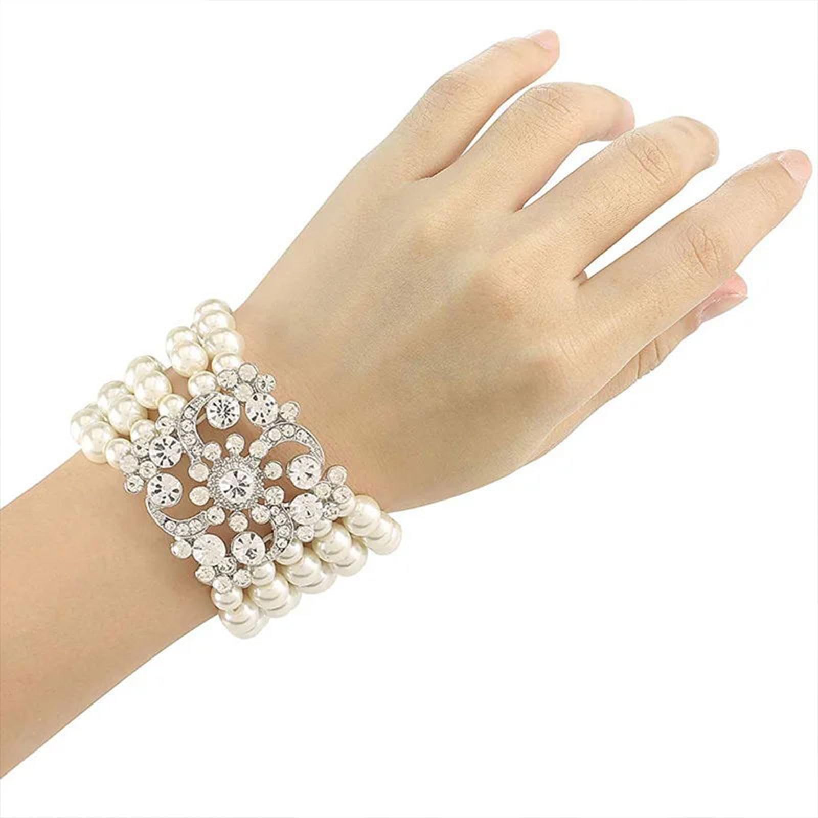 Bracelets for Women MultiLayer Pearl Bracelets for Women Pearl Jewelry Pearl Bracelet Crystal Rhinestone Bangle Bracelets — image 2