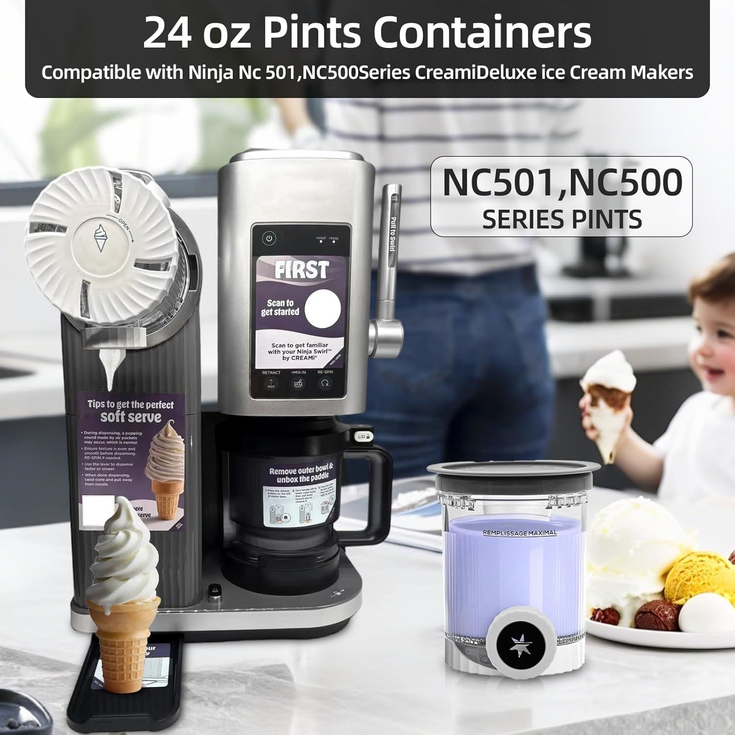 4 Pack creami swirl pints and Lids,NC700 Makers Containers Cups creami accessories ,Compatible with Swirl Ice Cream & Soft Serve Makers — image 2