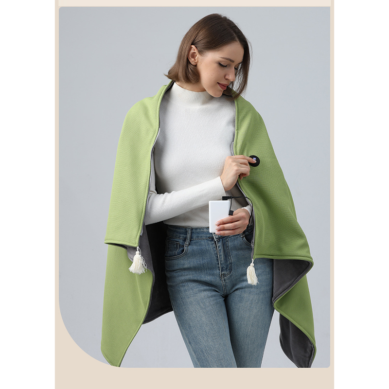 USB Heated Shawl Wrap Blanket, Portable Electric Heating Poncho for Office Desk, Travel & Lounging-green — image 2