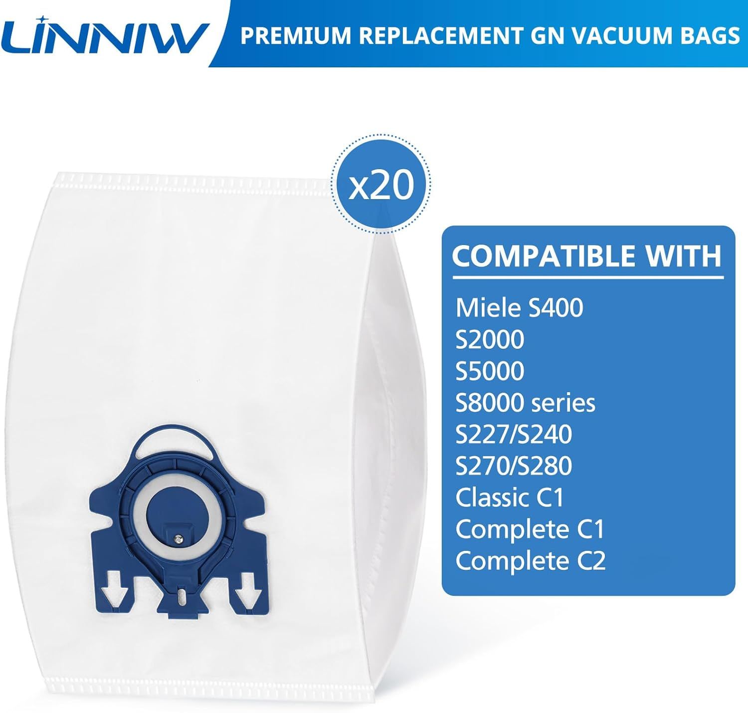 20 Pack 3D Airclean GN Vacuum Cleaner Bags and 20 Pack JM Vacuum Bags Compatible with Miele Canister Vacuum Cleaner — image 5