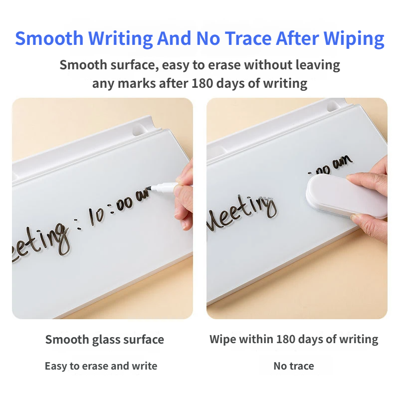 White Slanted Glass Memo Board & Desktop Organizer with 2 Markers & Residue-Free Eraser - Computer Keyboard Stand Dry Erase Notepad โ image 4