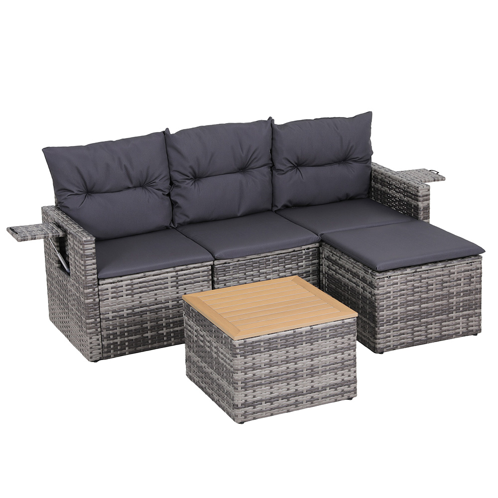 Gardeon 5 Pieces Outdoor Sofa Set 4-Seater Grey Rattan Patio Furniture Table and Chair Setting — image 2