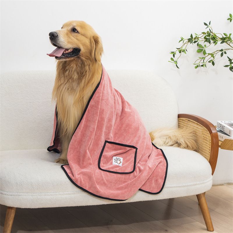 Pink 100 × 50cm icrofibre Pet Bath Towel with Hand Pockets - Super Absorbent Quick Dry Dog and Cat Drying Towel, Soft Grooming Blanket for Bathing, Cleaning