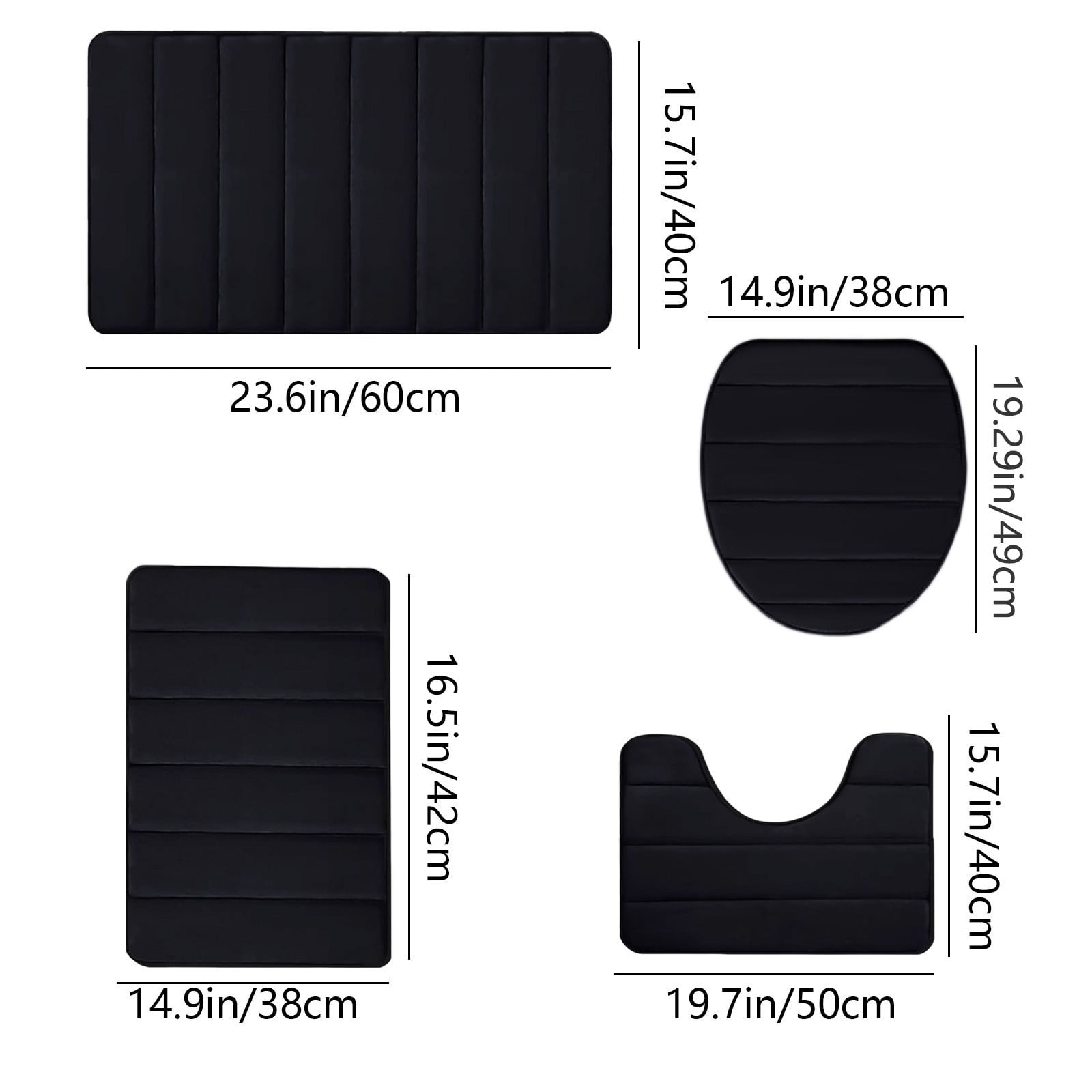 Bathroom Rugs Sets 4 Piece, Bath Mat Set and Oval Toilet Base with Rubber Backing, Plush Absorbent Shaggy Chenille Washable Mats, Includes 16x24", 16x20" — image 4