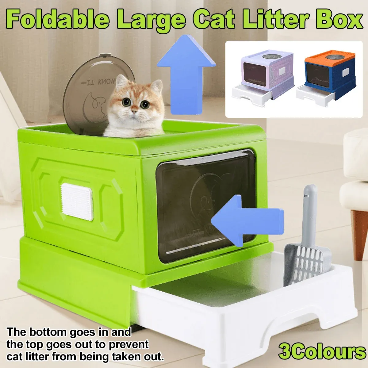 Folding Enclosed Cat Litter Box Foldable Drawer Toilet Anti-Splash Pet Supplies - Blue โ image 2