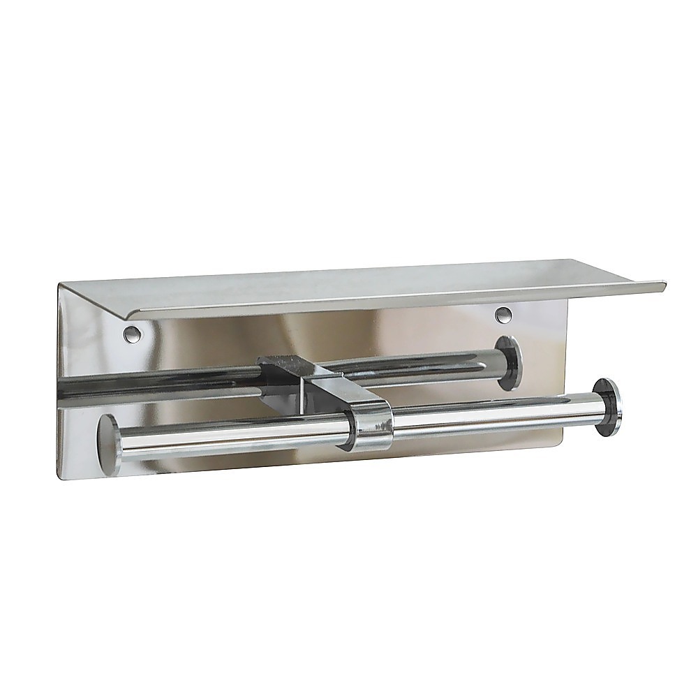 Stainless Steel Double Toilet Paper Holder Towel Roll Tissue Rack Storage Shelf โ image 3