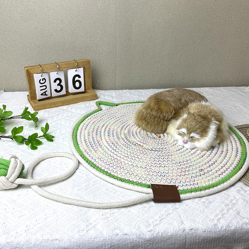 3 Pcs White And Green Durable Cat Scratching Mat with Attached Toy Ball - Washable and Multi-Functional