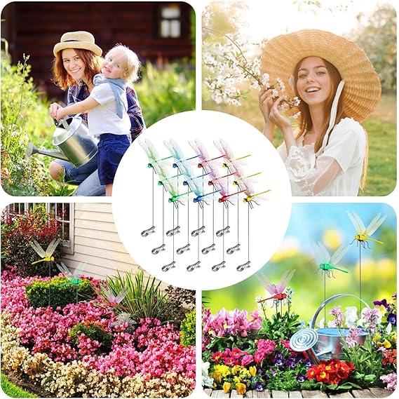 12pcs Artificial Dragonfly Clips for Outdoor Use 3D Dragonfly Decor Gardening, 3D Dragonfly Garden Decorative Clips — image 5