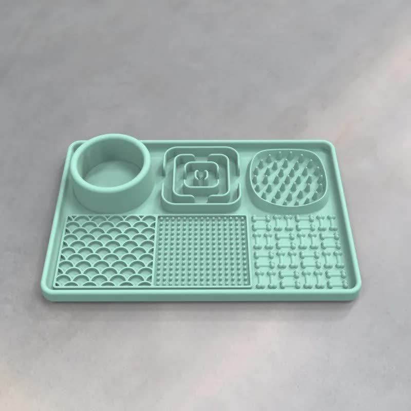 Multi-Functional Slow Feeder Mat for Dogs- Anti-Slip Lick Pad with Multiple Textures Rectangle 2PCS (Grey & Green) โ image 2