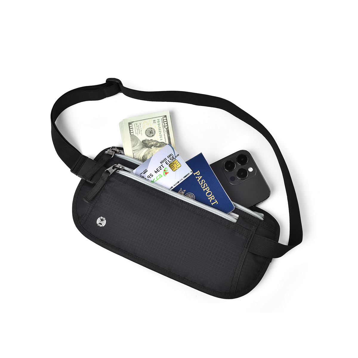 Black(Gray Zipper) Nylon Travel Waist Pack - Waterproof, RFID Blocking, Lightweight โ image 4