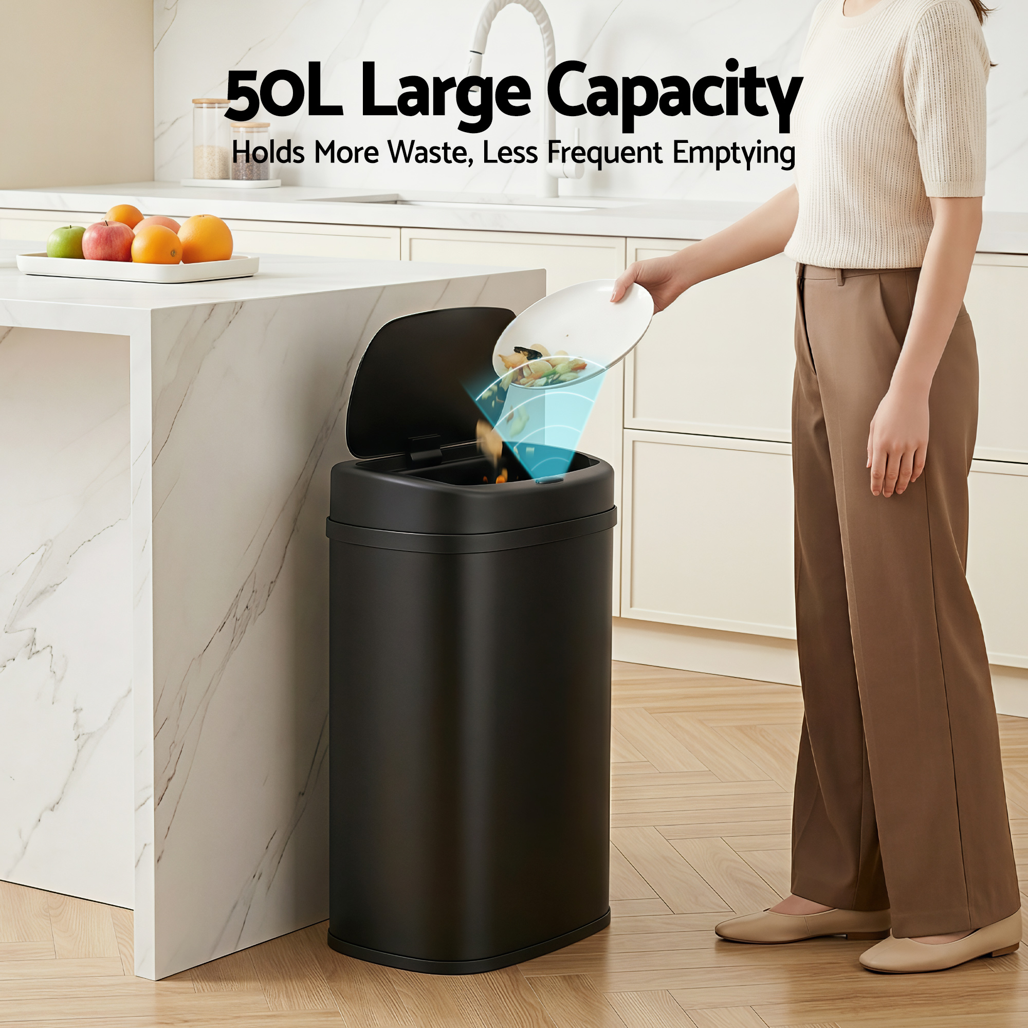 Devanti 50L Sensor Bin Motion Rubbish Automatic Black โ image 4