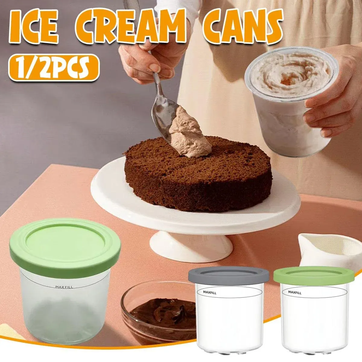 1 or 2 Pieces Ice Cream Tin Container Storage Box for Ice Cream Making Home - Green โ image 2