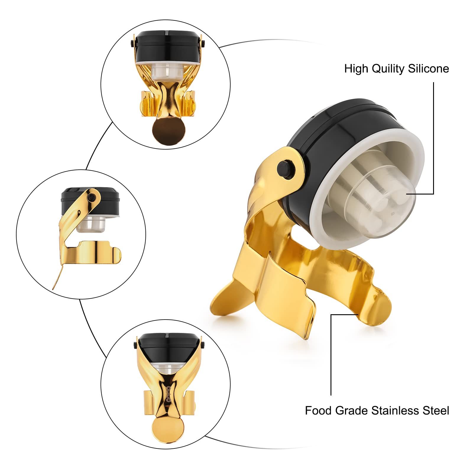 2pcs Champagne&Wine Bottle Stoppers Stainless Steel with Food Grade Silicone, Leak Proof Keep Fresh Reusable Saver — image 2
