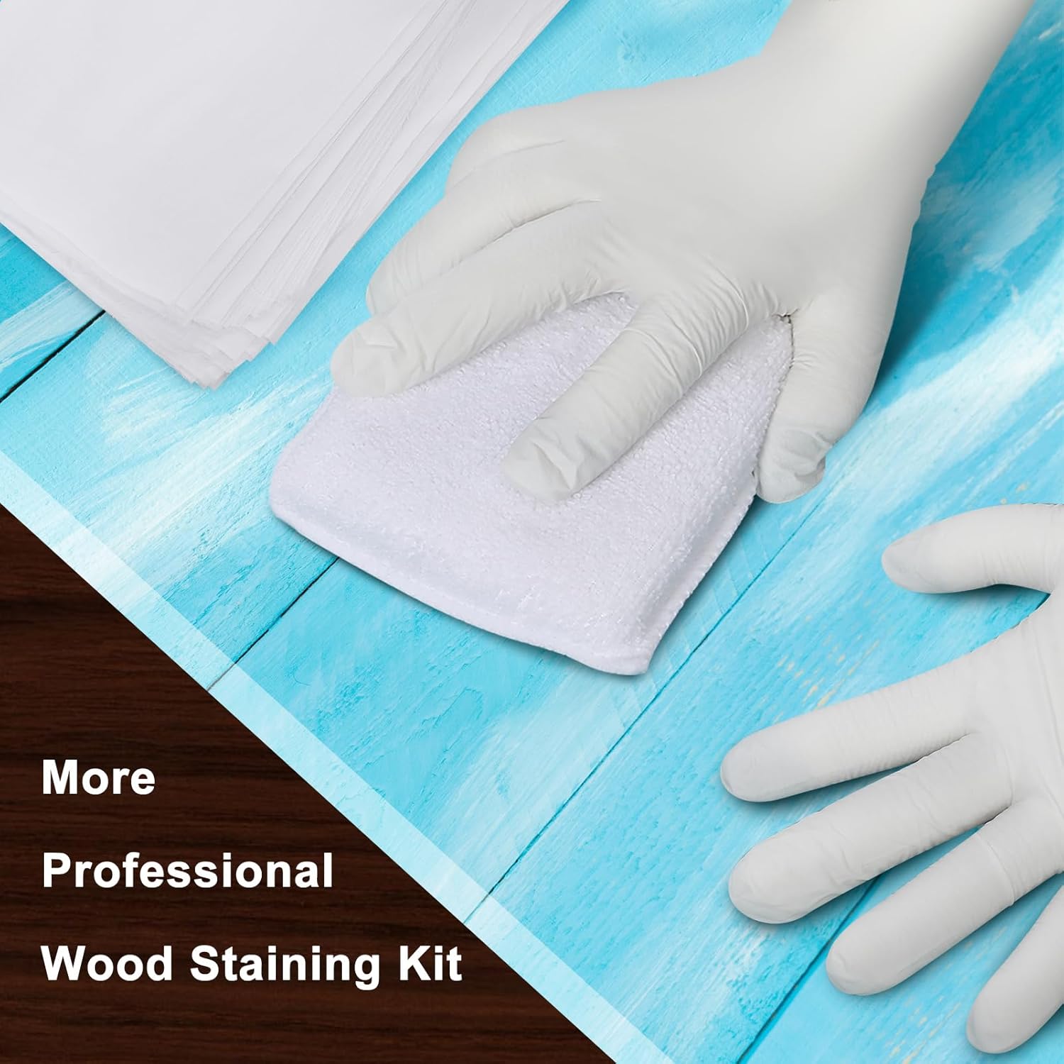 60 Pcs Wood Staining Applicator Kit Include Microfiber Sponge Applicator Pads Cotton Lint Free Cloth Disposable Nitrile Gloves for Wood Stain and Oil Based — image 2