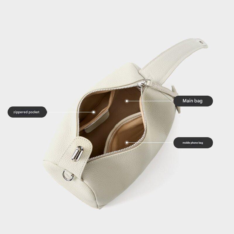 Caramel color Women Genuine First Layer Cowhide Boston Bag Fashionable Handheld Crossbody Shoulder Bag with 115cm Adjustable Strap โ image 4