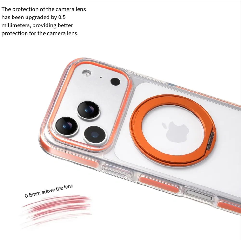 Clear MagSafe iPhone 17 Pro Max Case with 360° Rotating Ring Stand - Orange Edition — image 4