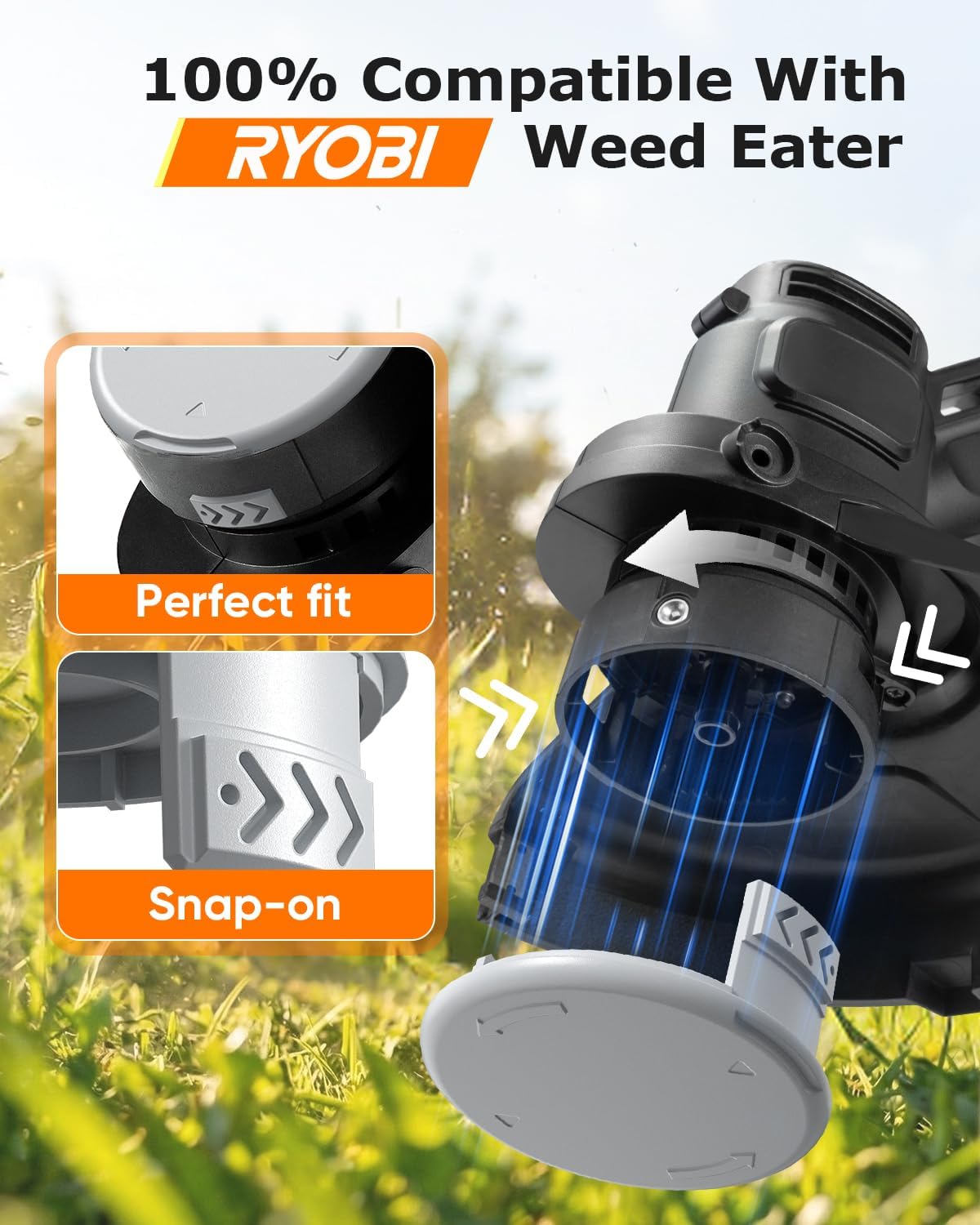 4 Pack AC14HCA Replacement Spool Cap Compatible with Ryobi Weed Wacker, Weed Eater Covers Parts Fit for Ryobi One+ 18V, 24V, 40V Cordless String Trimmers — image 3