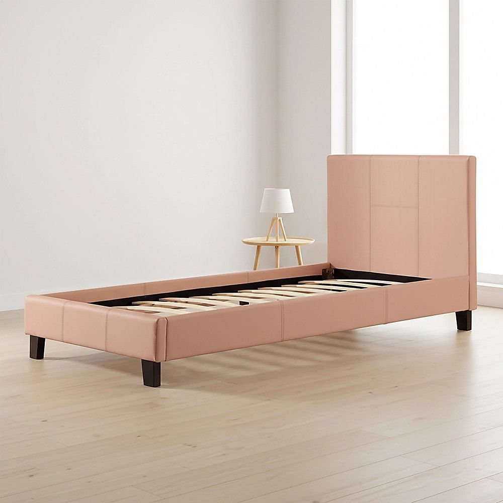 Single PU Leather Bed Frame Pink — image 2