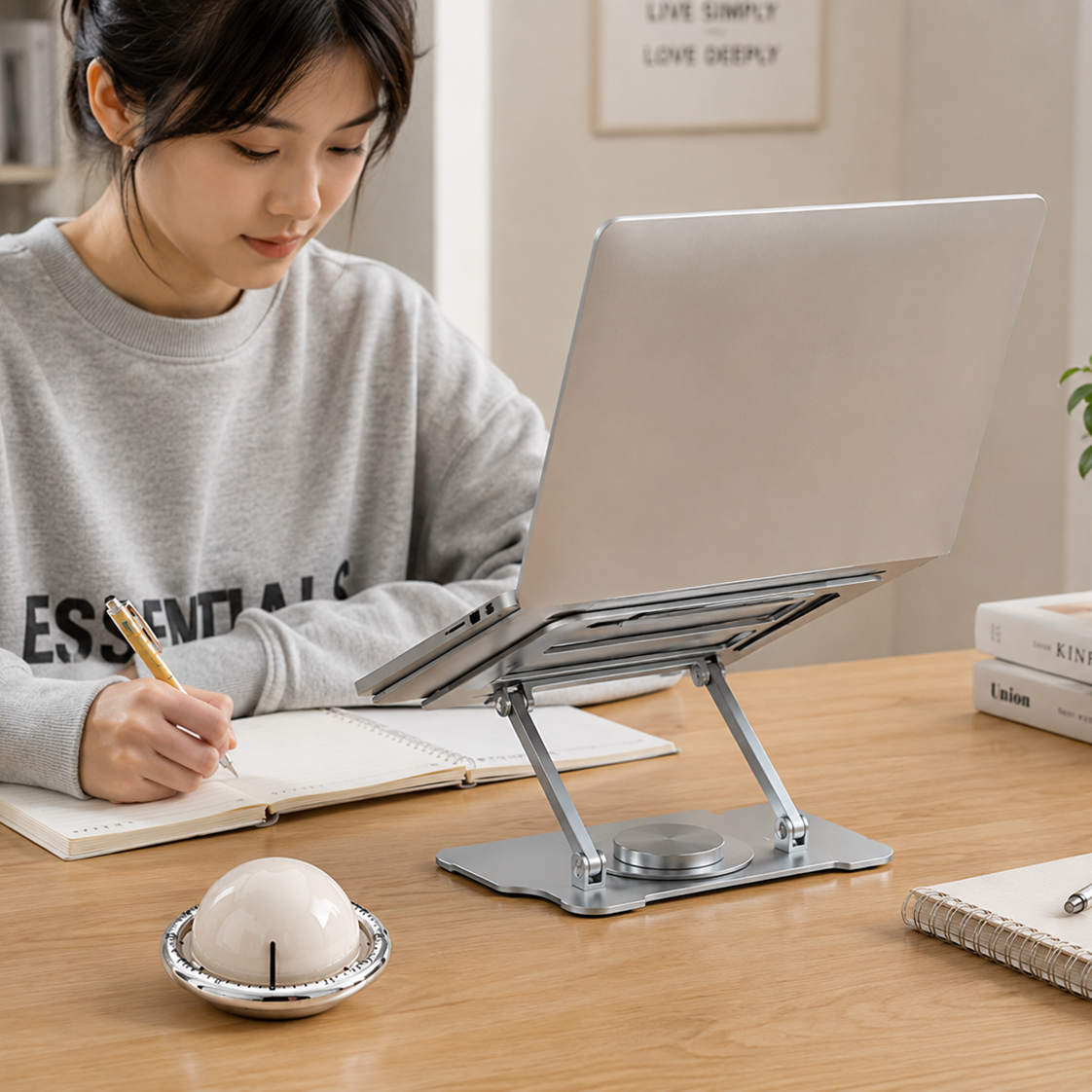 360° Rotating Laptop Stand(Silver) & Magnetic Mechanical Timer(Beige) Set - Ergonomic Cooling Desk Organizer for Study, Cooking & Productivity — image 2