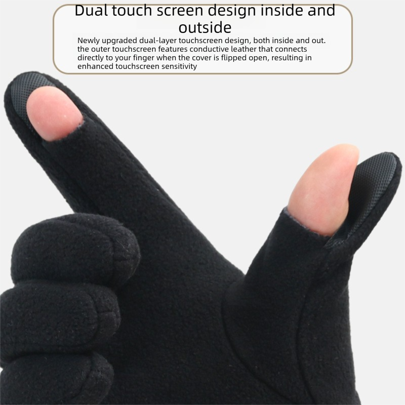 Grey Winter Thermal Touchscreen Gloves - Outdoor Cycling Skiing Driving Windproof Full Finger Warm Gloves-Dual-Touchscreen Design, Fleece-Lined for Warmth — image 3