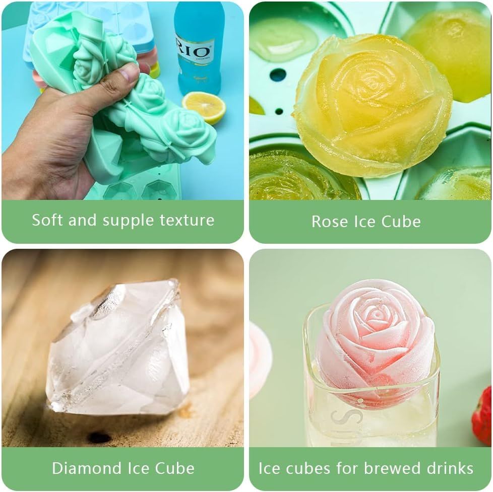 12 Cavity Small Diamond Rose Ice Cube Mold Silicone Rose Mold Ice Cube Tray Ice Ball Mold Ice Tray With Lid Candy Chocolate Cake โ image 4